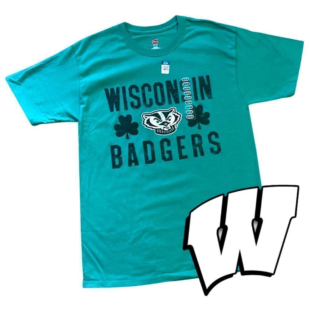 Wisconsin Badgers Shamrock Hanes T-Shirt - Kelly Green - Medium - NWT